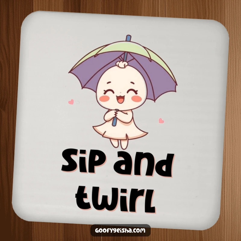 Funny Umbrella Coasters featuring a cute umbrella character spinning joyfully, adding a playful and protective element to any surface.