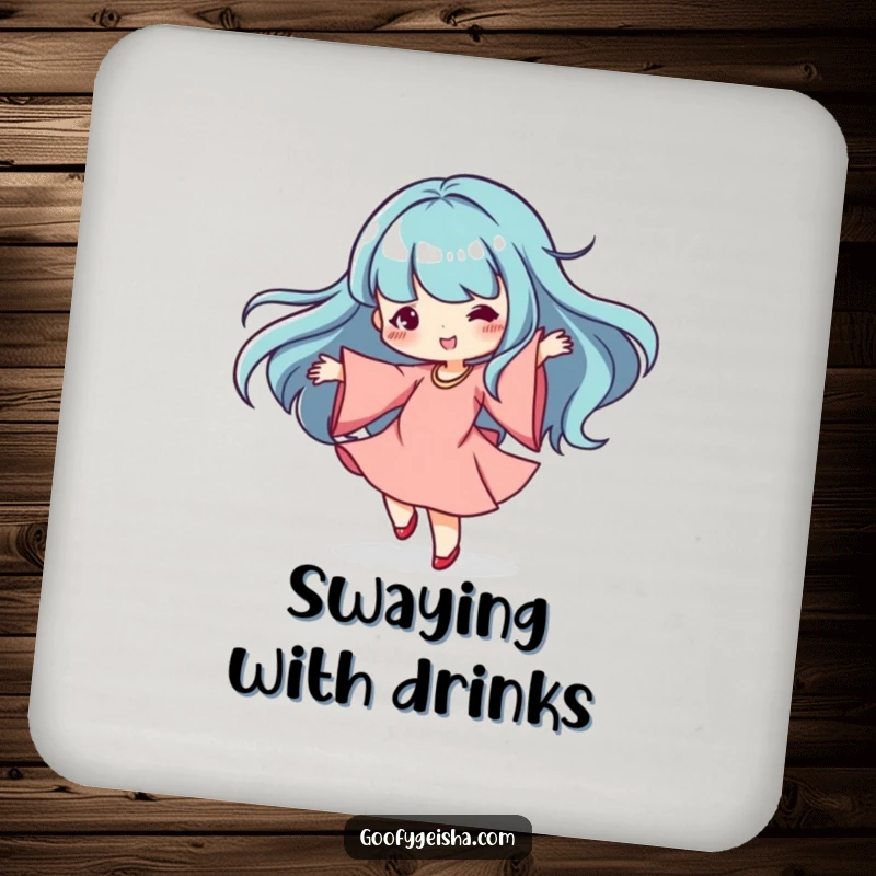 Funny Kawaii Coaster: Dancing character spinning gracefully with flowing sleeves, perfect for drinks and adding a touch of funny elegance.