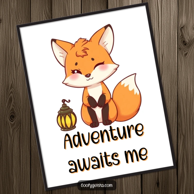 Funny fox poster print of a fox character winking mischievously while holding a lantern, adding intrigue.