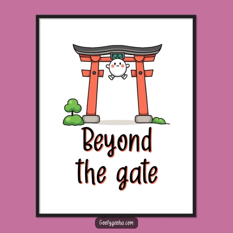Funny Jumping Character Poster Torii Gate Inspiring Art