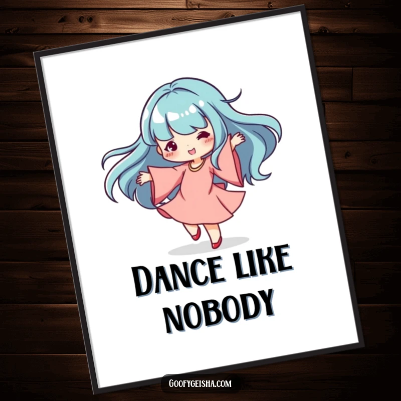 Funny Kawaii Poster: Dancing character spinning gracefully with flowing sleeves, a vibrant and humorous art piece celebrating movement and joy.