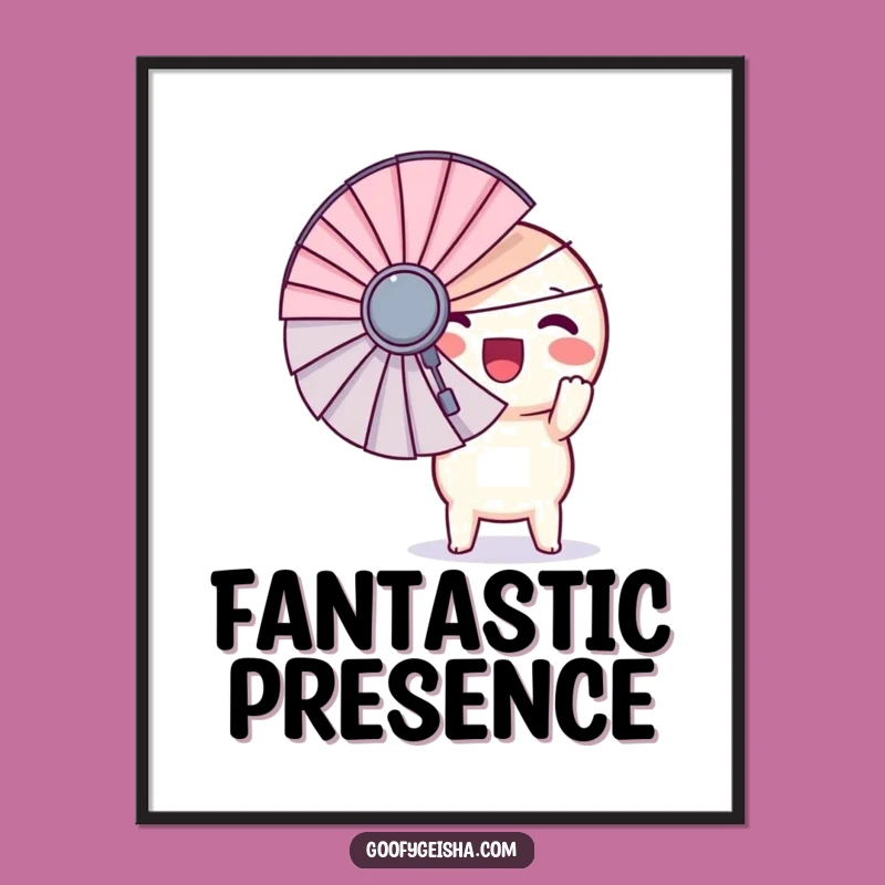 Funny Kawaii Poster - Round Character Giant Fan Excitement Art Print