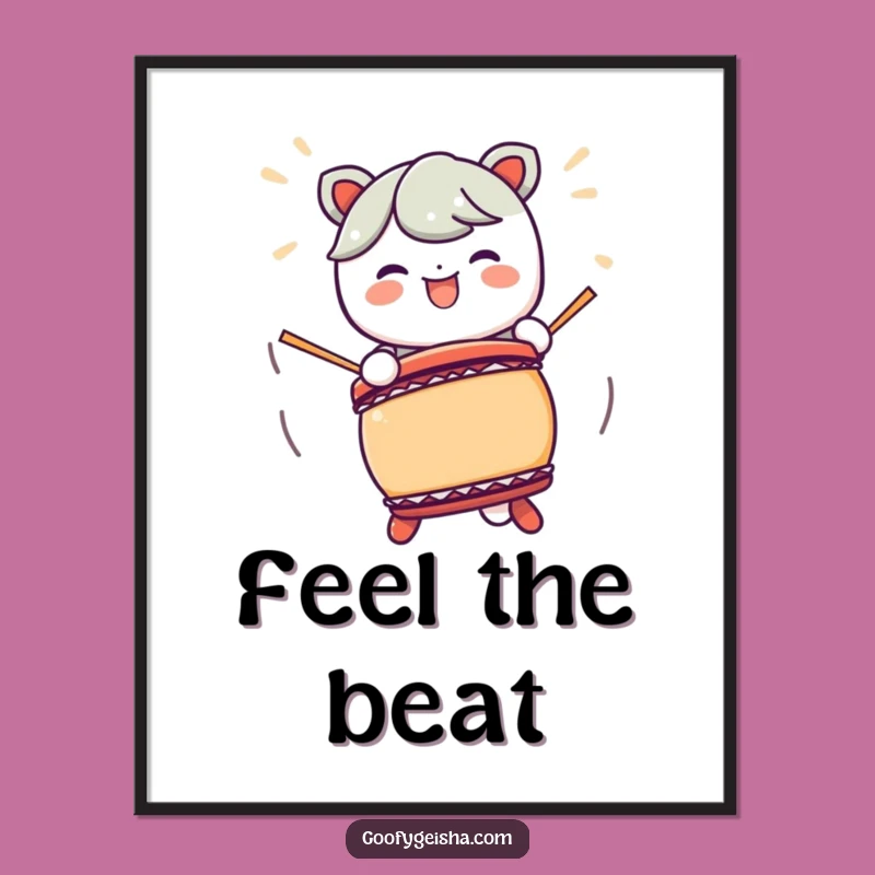 Funny Kawaii Taiko Drum Poster: Lively Character Art for a Rhythmic Space