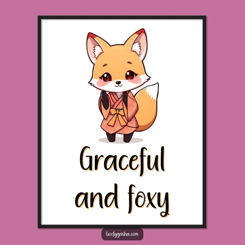 Funny Fox Kimono Poster: Elegant Art with a Playful Bow