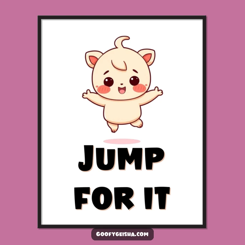 Funny Joyful Jumping Character Poster - Rosy Cheeks Art Print for Happy Spaces