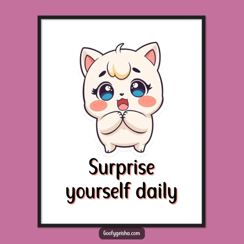 Funny Kawaii Surprise Poster: Wall Art That Expresses Delightful Shock