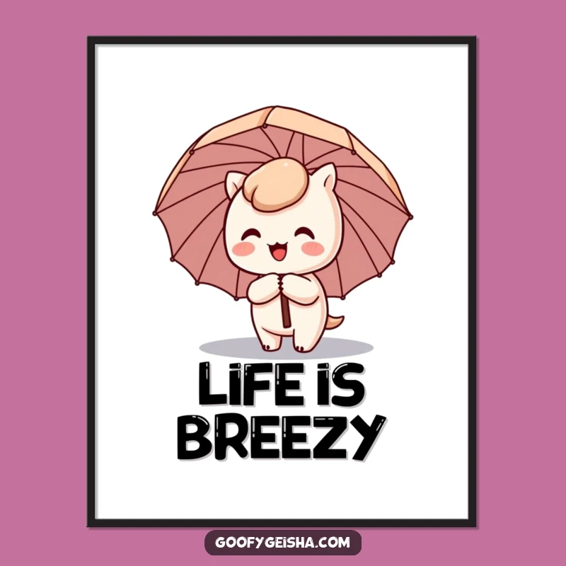 Funny Kawaii Umbrella Poster - Comical Art for Cheerful Decor