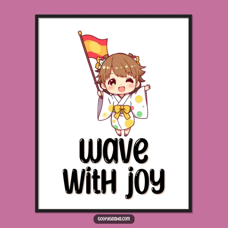 Funny Kimono Flag Waving Poster - Exciting Celebration Wall Art Gift