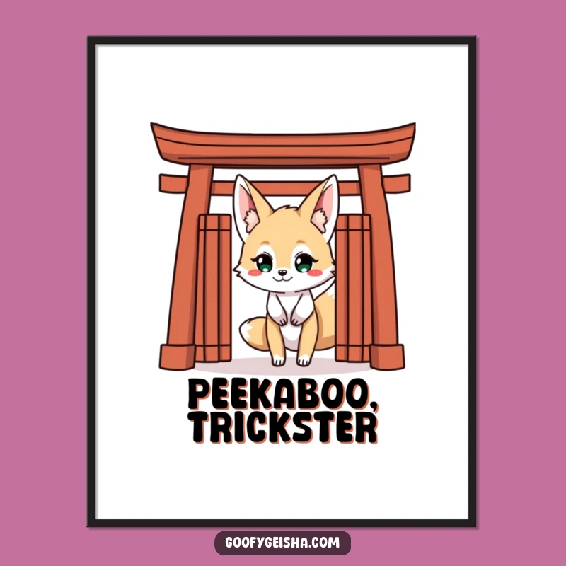 Funny Kitsune Fox Poster: Japanese Art, Grinning Trickster - Wall Decor Gift!