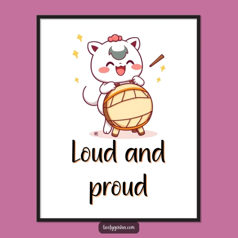 Funny Taiko Drum Poster - Kawaii Character Energetic Art Print