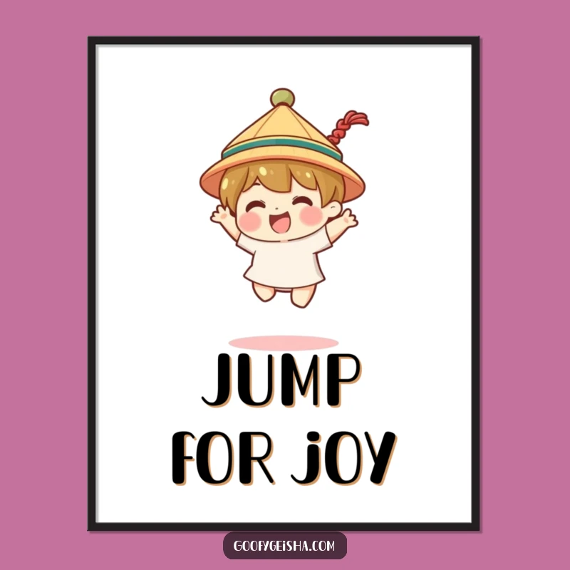 Funny Jumping Character Poster - Joyful Art with Festive Hat