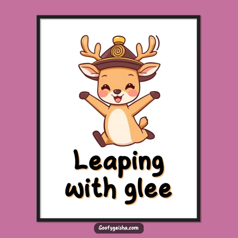 Funny Deer Jump Poster: Happy Character Art, Ideal Funny Gift