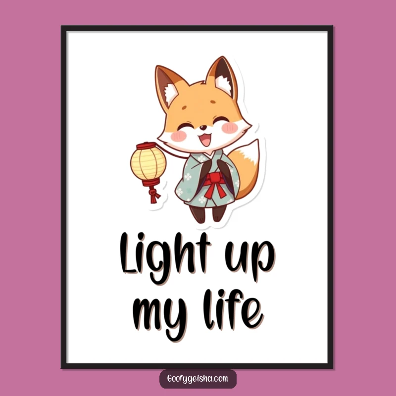 Funny Yukata Fox Poster: Vibrant Anime Art, a Hilarious and Cute Funny Gift for Walls