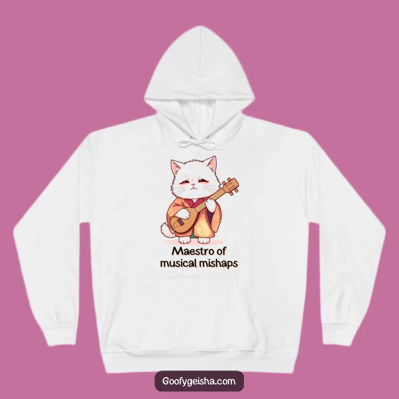 Funny Cozy Kimono Cat Hoodie: Awkward Shamisen Player, Warm Funny Gift