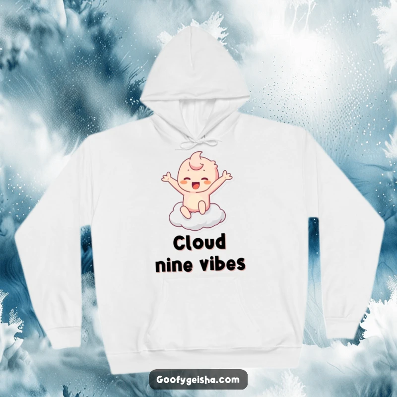Funny Kawaii Hoodie: Character leaping to touch a cloud with exaggerated joy, offering cozy comfort and fun. Great funny gift.