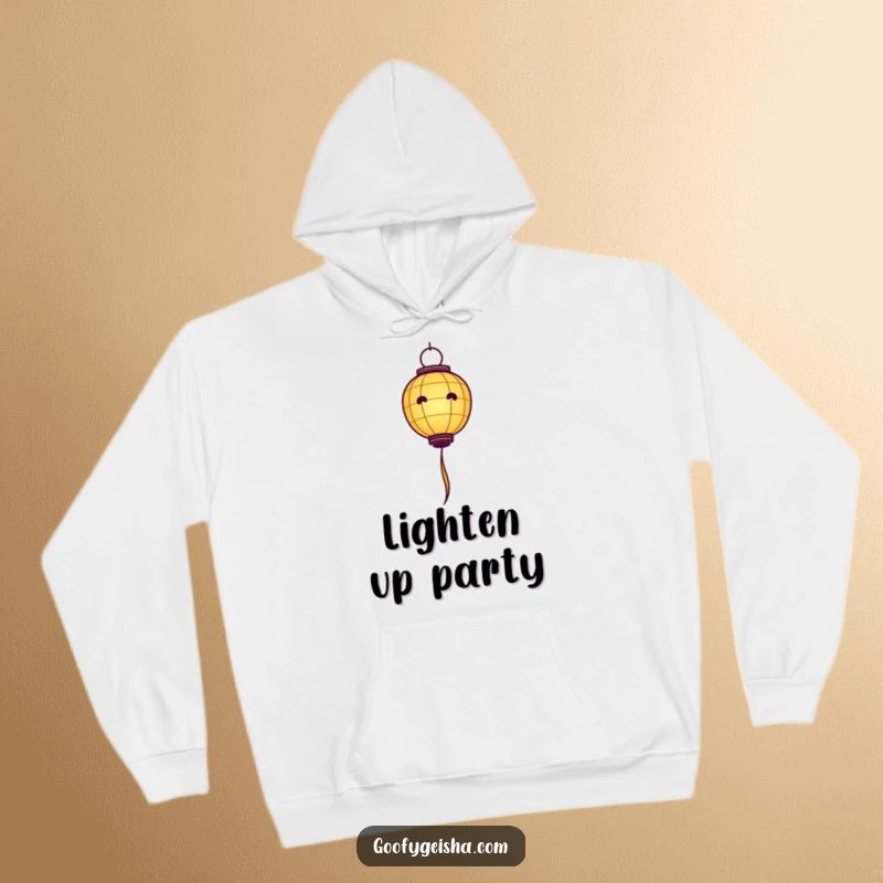 Funny Paper Lantern Hoodie: Comfy apparel showcasing a paper lantern character floating joyfully with streamers, a heartwarming design.