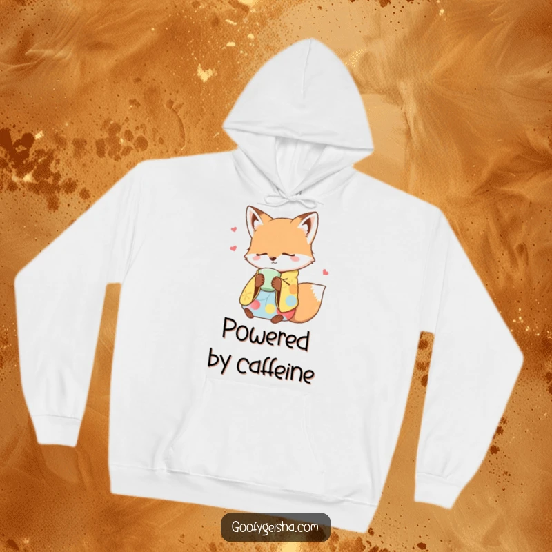 Funny hoodie with a sleepy fox in a colorful kimono dozing off peacefully while holding a teacup, exuding comfort.