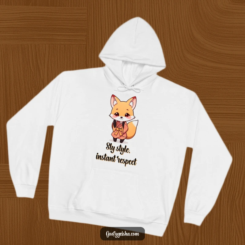 Funny Fox Kimono Hoodie showcasing a cute fox wearing a mini kimono and performing a gentle, playful bow, perfect for cozy wear.