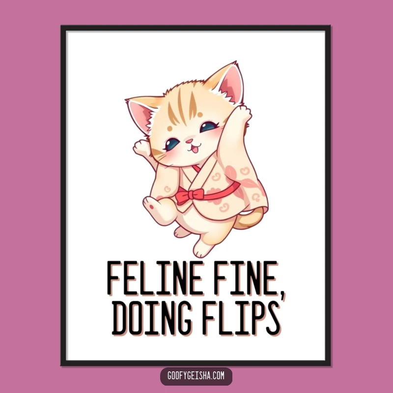 Funny Free Printable Kitten Wall Art: Kimono Acrobatics, Downloadable Decor