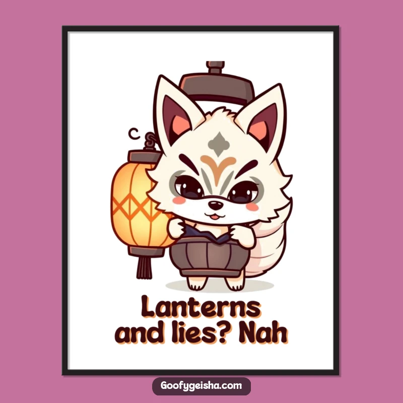 Free Printable Wall Art: Peeking Kitsune Lantern - Mysterious Kawaii Decor