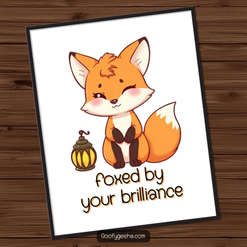 Funny Free Printable Wall Art: A clever fox character with a mischievous wink, holding a lantern that casts a glow.