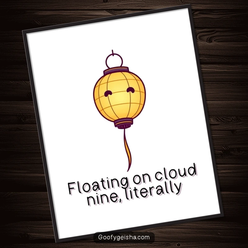 Funny Free Printable Wall Art showcasing a happy paper lantern character floating upwards with trailing streamers, creating an atmosphere of joy.