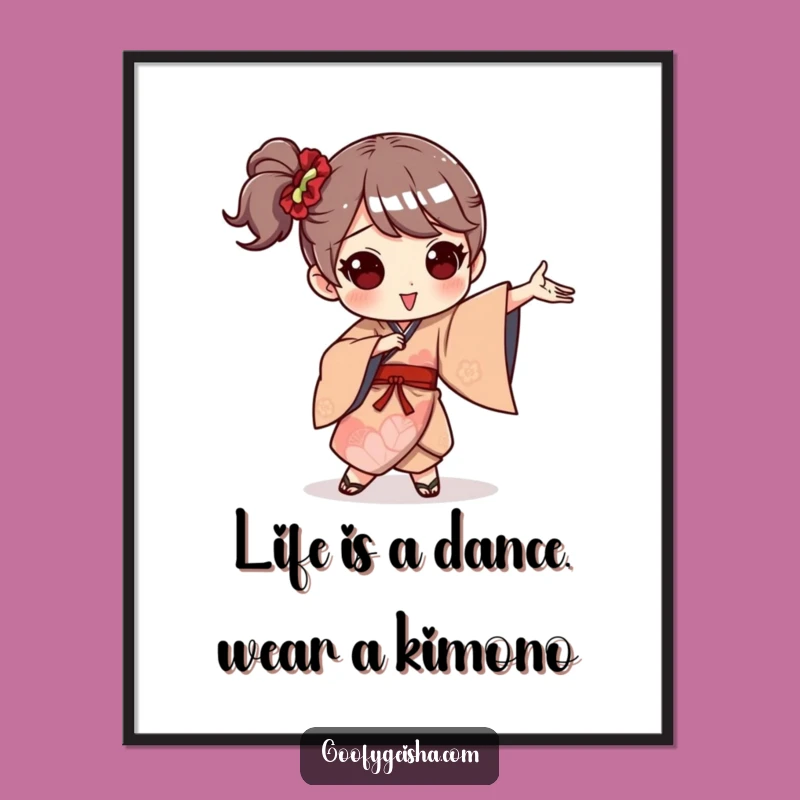 Funny Free Printable Wall Art: Dancing Kimono Character - Whimsical Downloadable Decor
