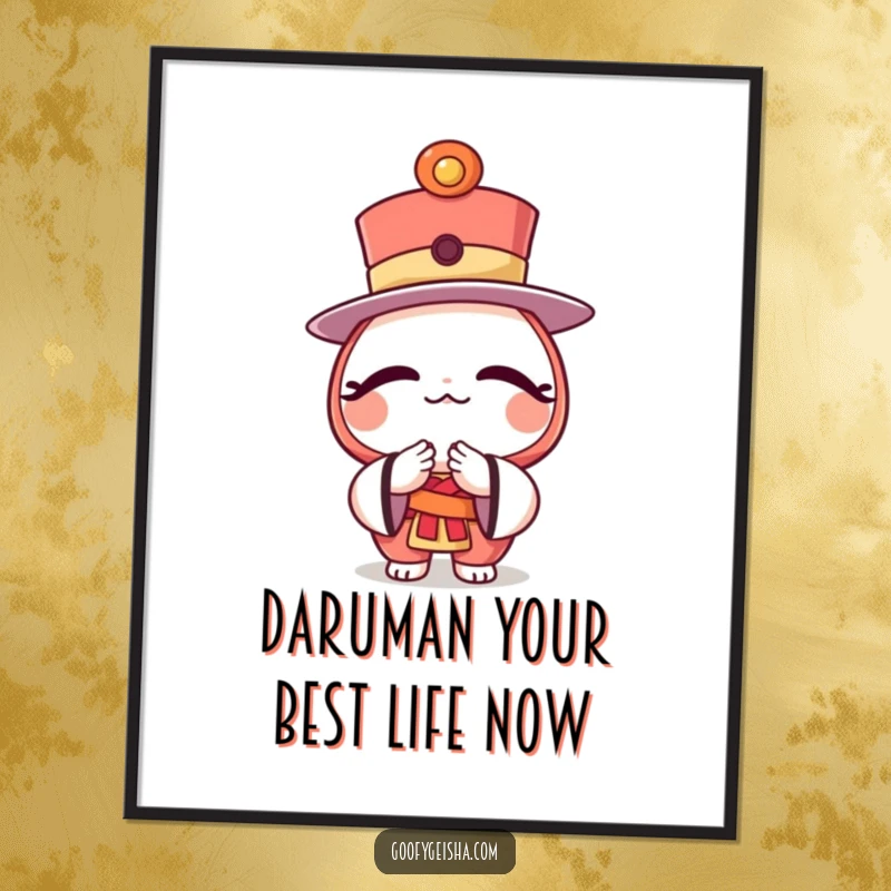 Funny Free Printable Wall Art: A dapper character wearing a daruma doll as a top hat, executing a polite and charming bow.