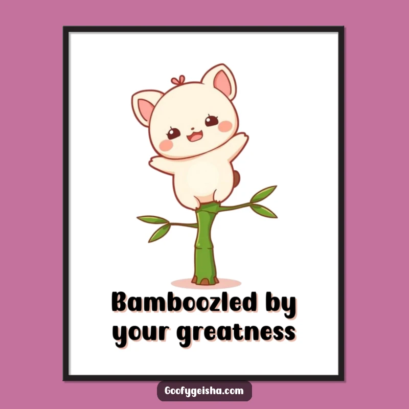 Funny Free Printable Wall Art: Delighted Kawaii on Bamboo, Downloadable Art