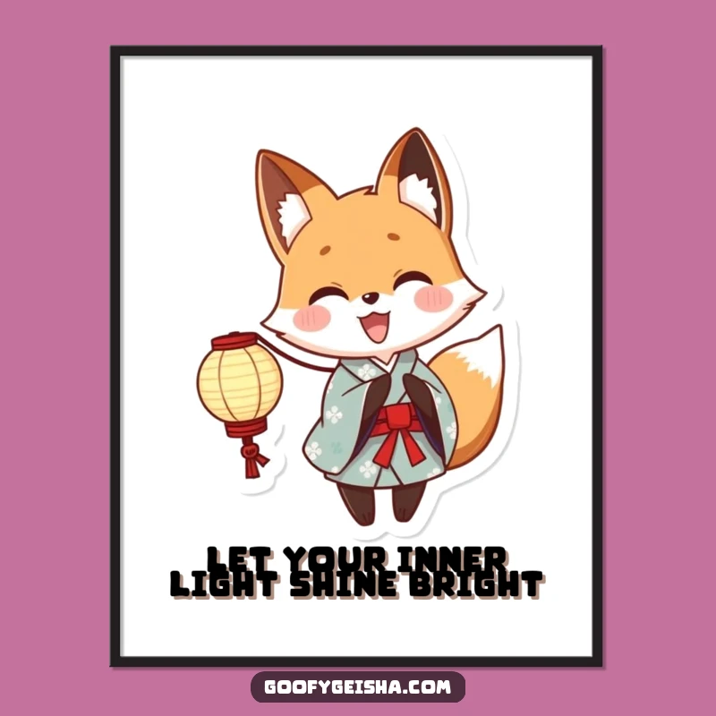 Funny Free Printable Wall Art: Fox Yukata Lantern, Quirky Animated Downloadable Decor