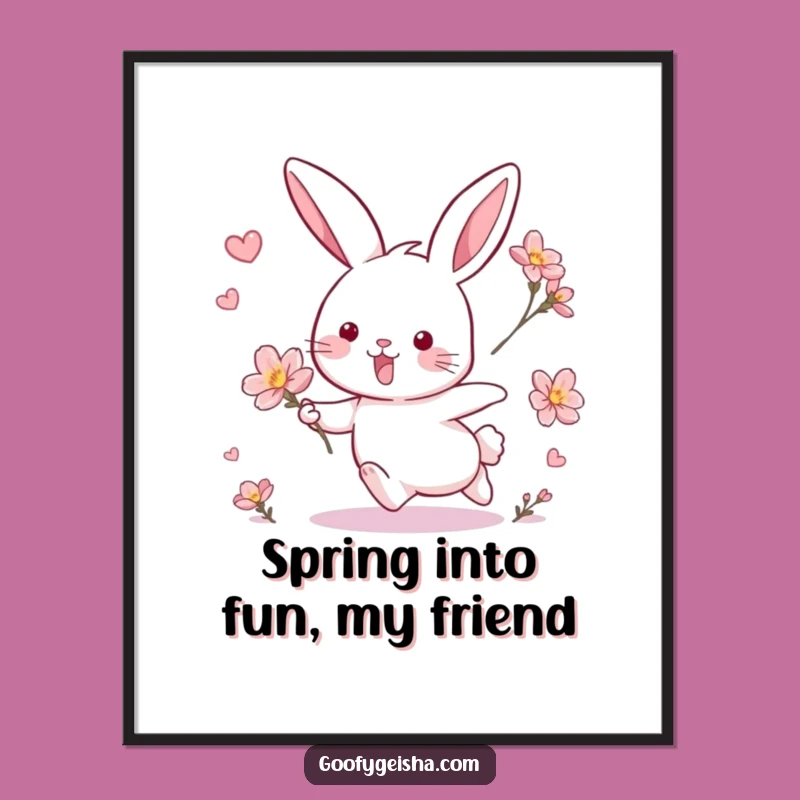 Funny Free Printable Wall Art: Playful Rabbit Blossom Chase, Downloadable Whimsical Art