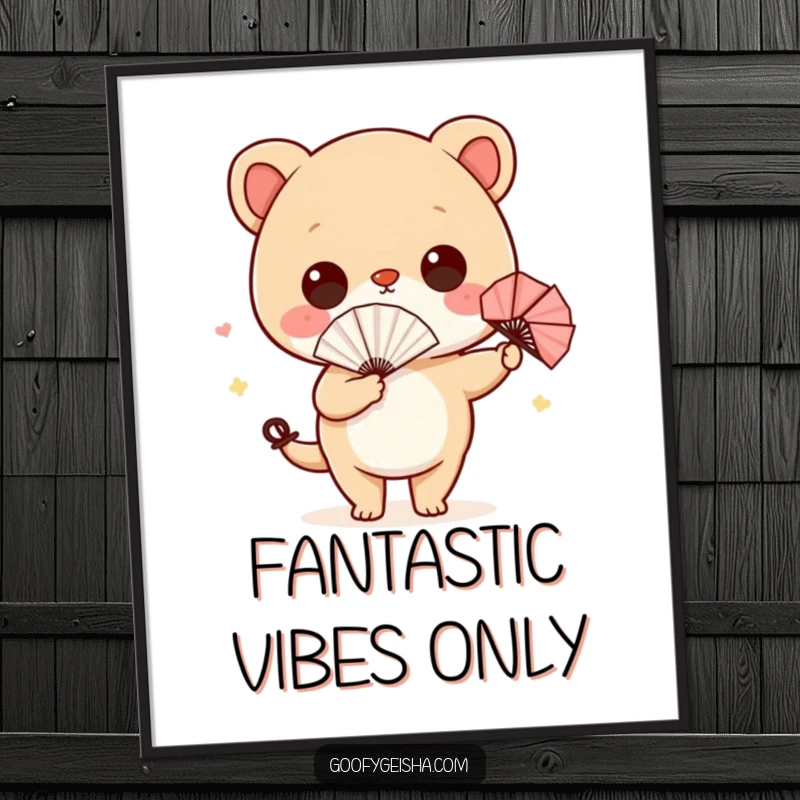 Funny Free Printable Wall Art: Cute character wiggles hips enthusiastically with a tiny fan. Quirky downloadable decor.