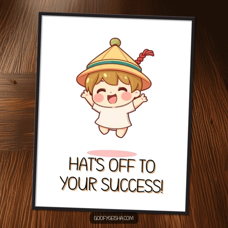 Funny Free Printable Wall Art: A character in a tiny traditional hat caught in a moment of joyful, energetic jumping.