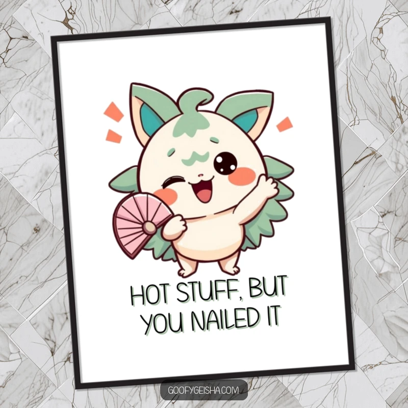 Funny Free Printable Wall Art: A character comically fanning itself with an exaggerated expression, looking overheated and silly.