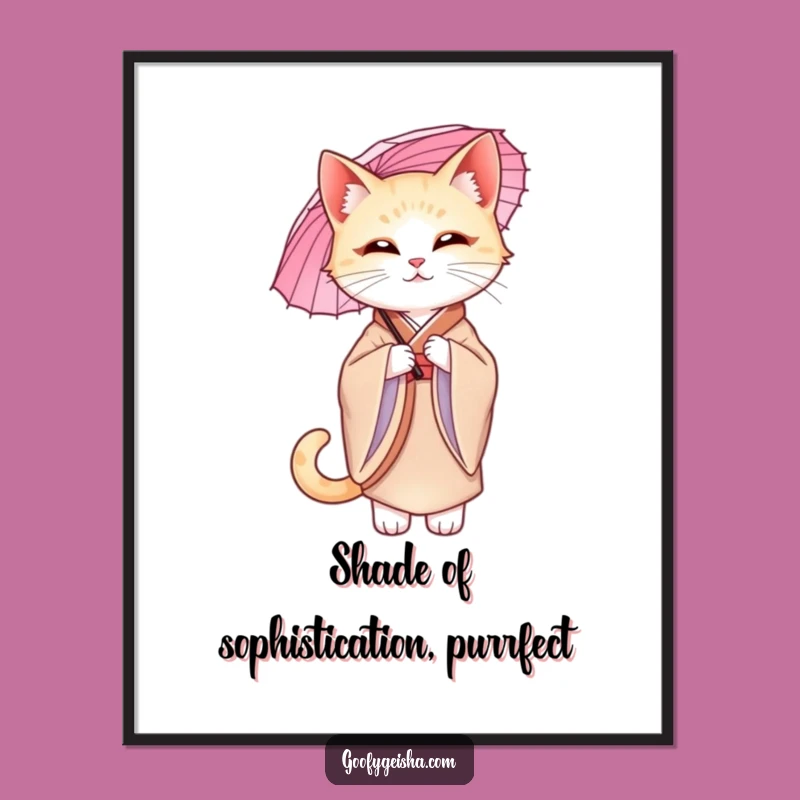 Funny Free Printable Cat Wall Art: Parasol Panda Kimono, Downloadable Elegance