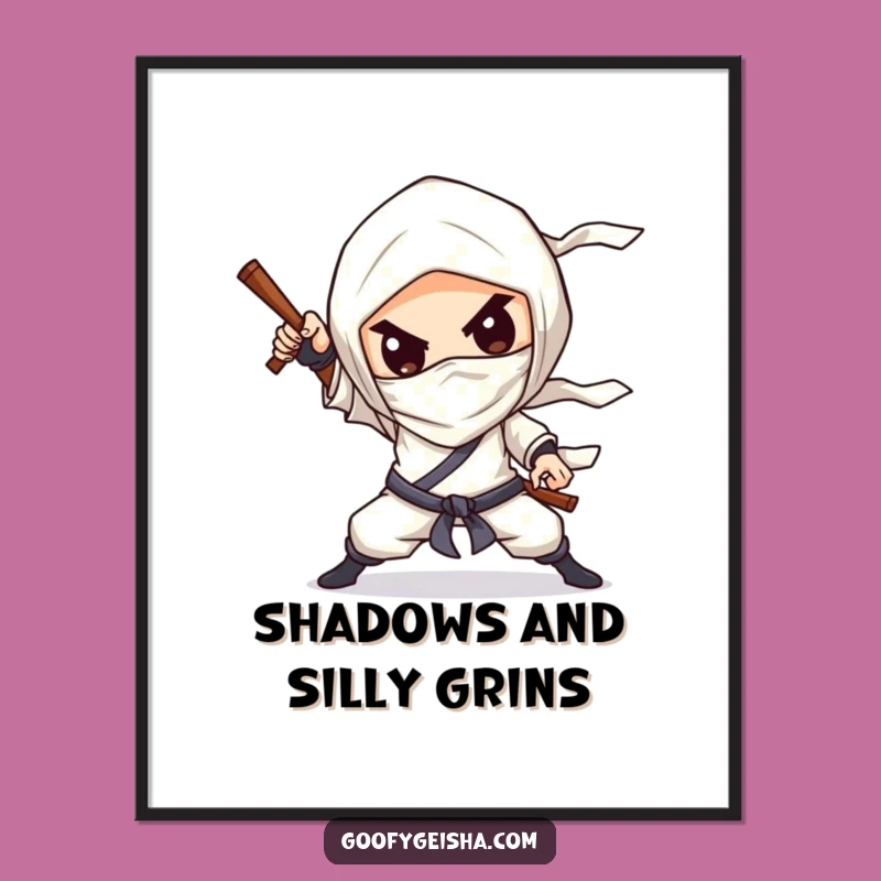 Funny Free Printable Wall Art: Chibi Ninja Pose Downloadable Decor