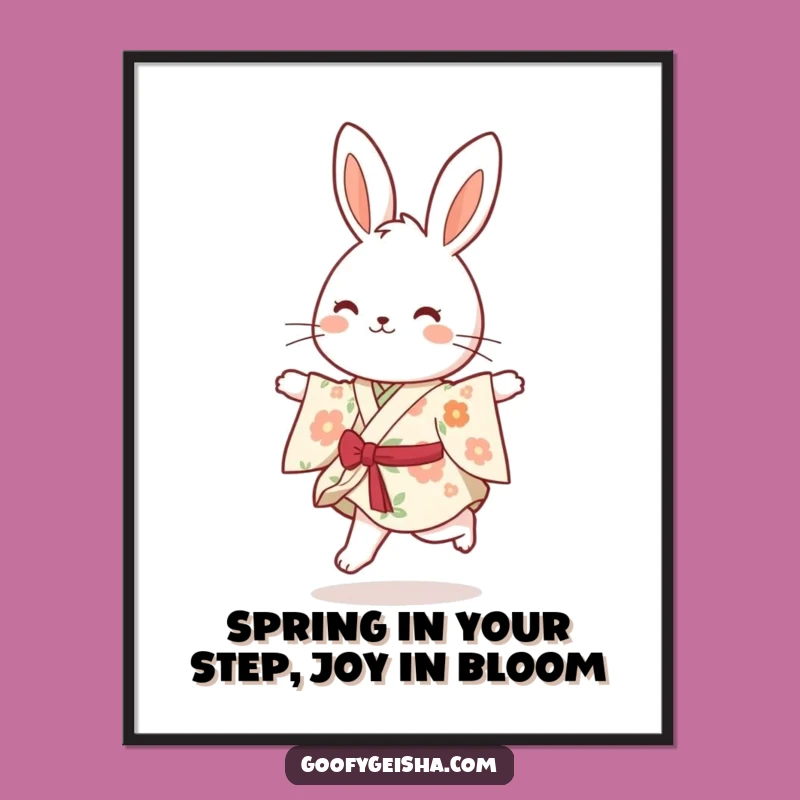 Funny Free Printable Bunny Wall Art: Skipping Panda Kimono, Downloadable Decor