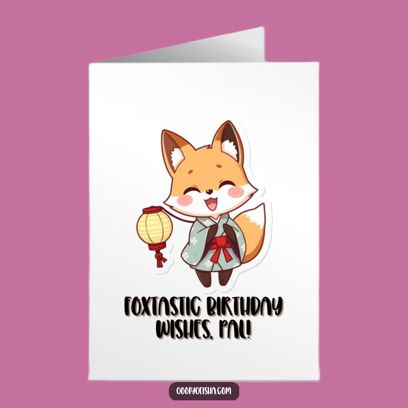 Free Printable Birthday Card: Funny Fox Yukata Lantern, Hilarious Downloadable Gift