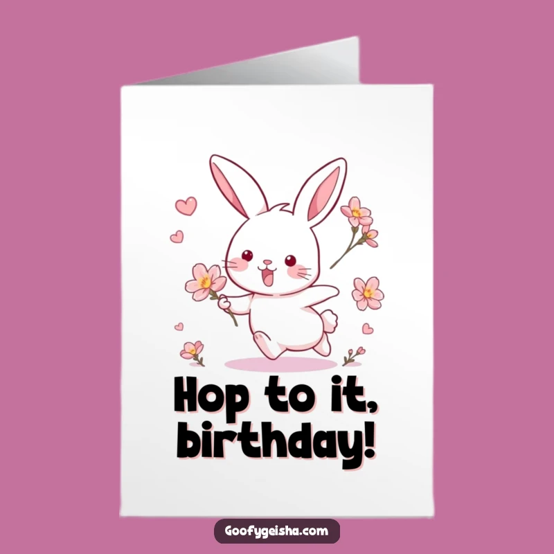 Free Printable Birthday Card: Funny Rabbit Chasing Blossom, Cute Downloadable Gift