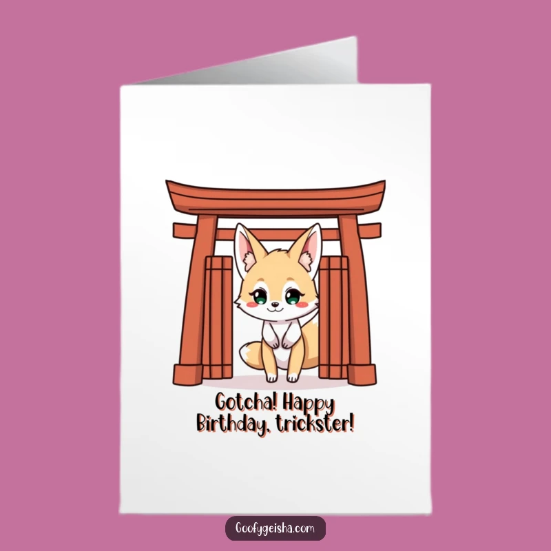 Free Printable Birthday Card: Grinning Kitsune Surprise Funny Downloadable Gift