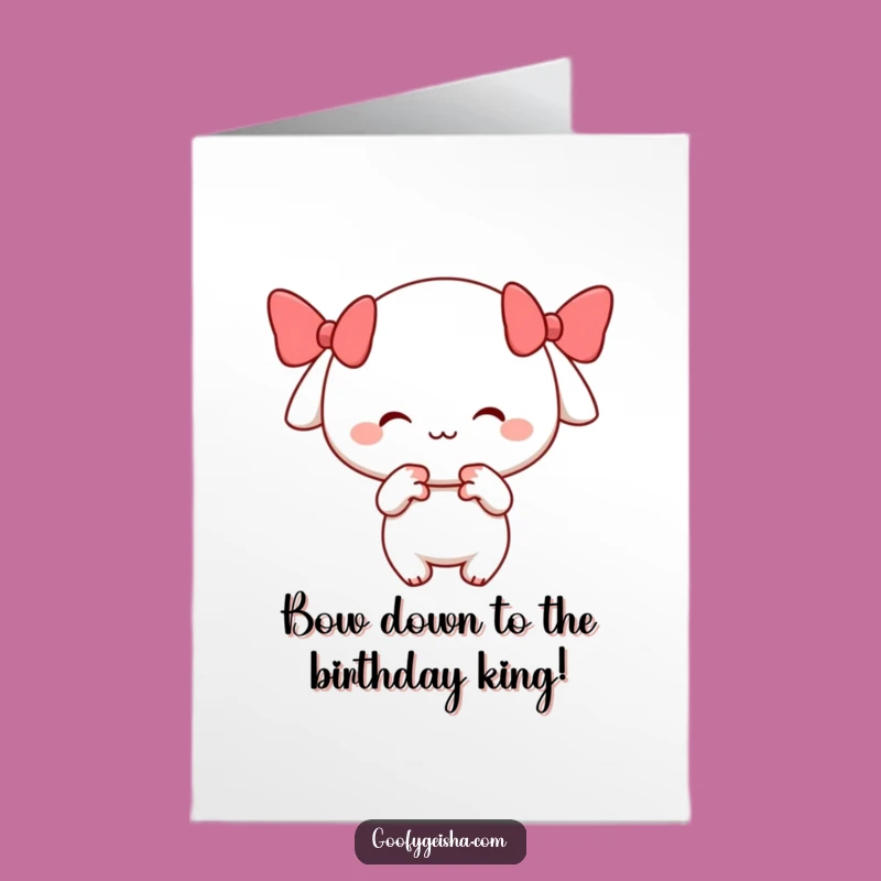 Free Printable Birthday Card: Playful Bow Character, Cheerful Downloadable Gift
