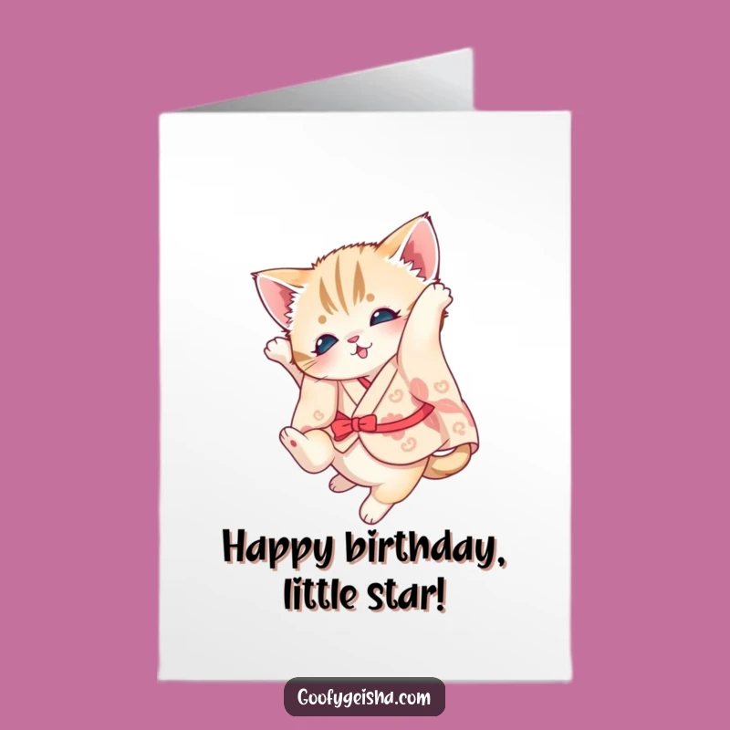 Free Printable Birthday Kitten Card: Kimono Somersault, Funny Downloadable Gift