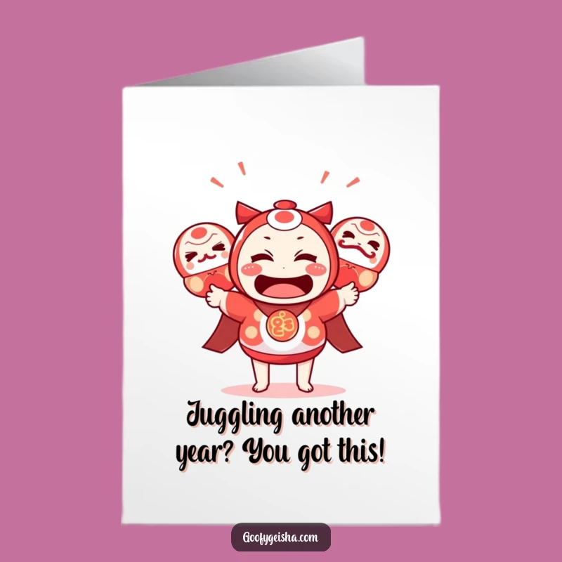 Free Printable Kawaii Daruma Juggling Card - Funny Birthday Downloadable Gift