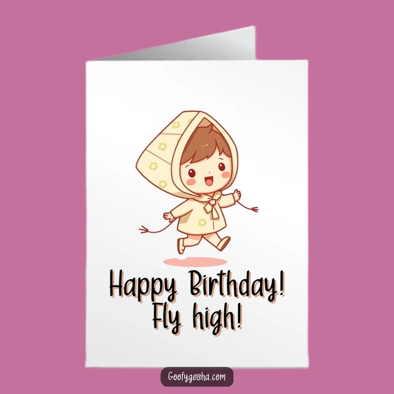 Free Printable Birthday Card: Kite Skipping Fun Character Downloadable Gift