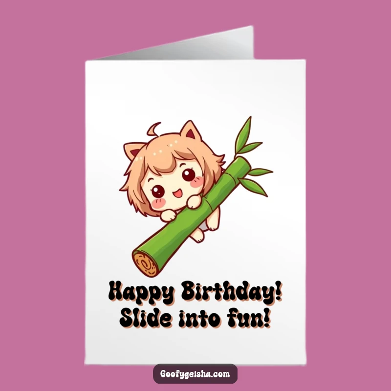 Free Printable Birthday Card: Bamboo Slide Fun Character Downloadable Gift