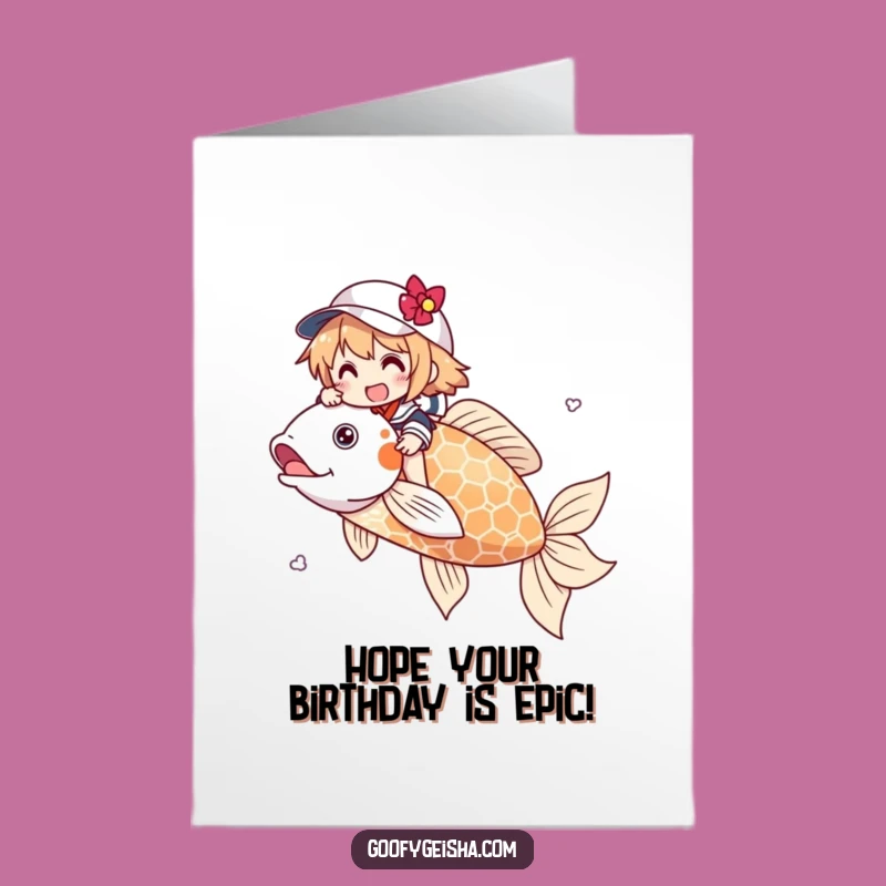 Free Printable Birthday Card: Koi Rider Character, Joyful Downloadable Gift