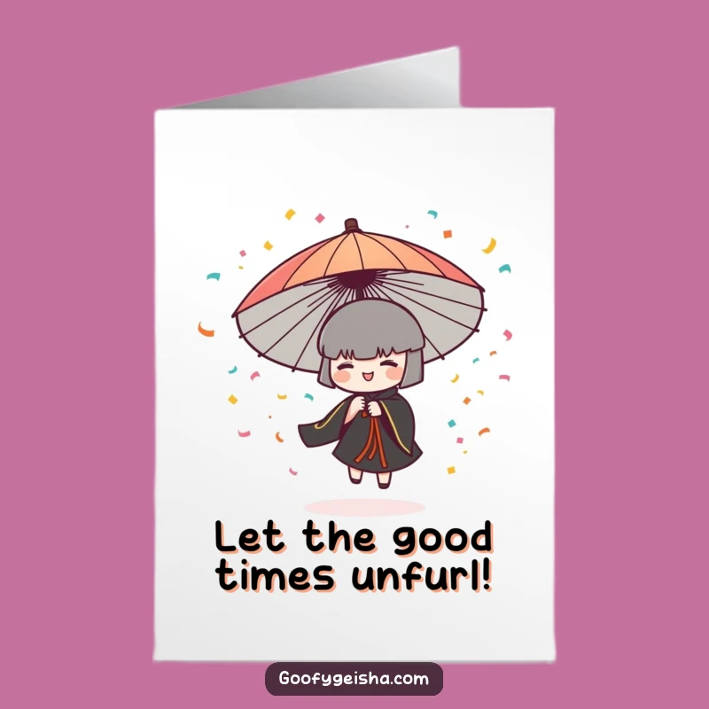 Free Printable Birthday Card: Confetti Umbrella Character - Festive Downloadable Fun!
