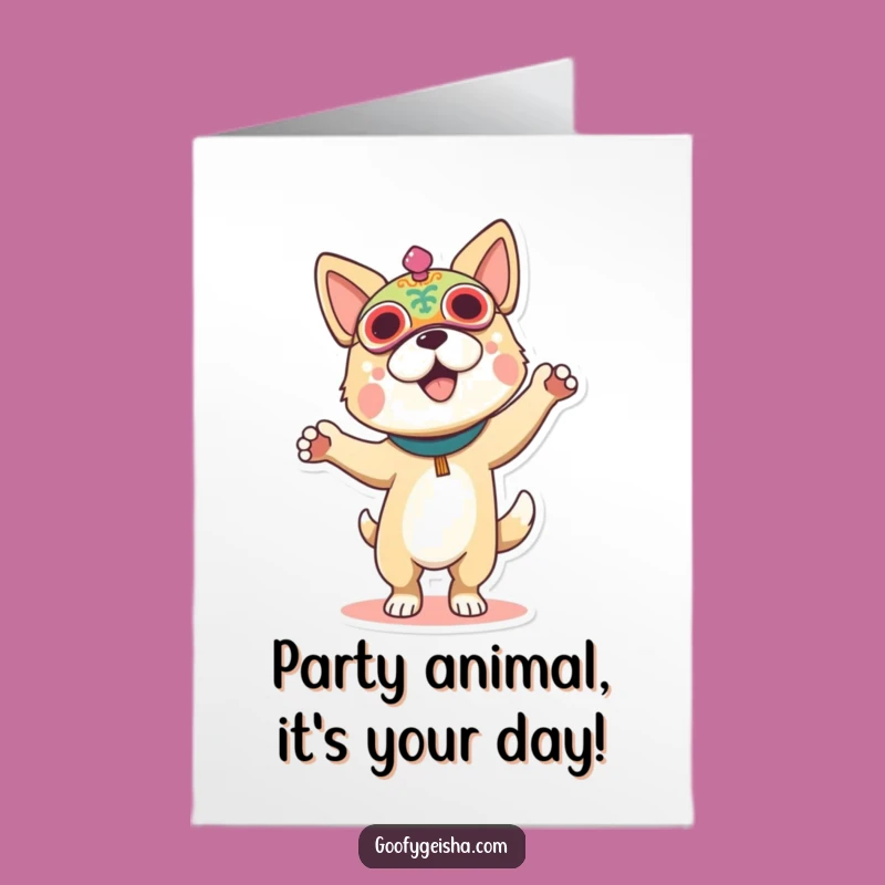 Free Printable Birthday Card: Dancing Dog Festival Mask, Fun Downloadable Party Gift