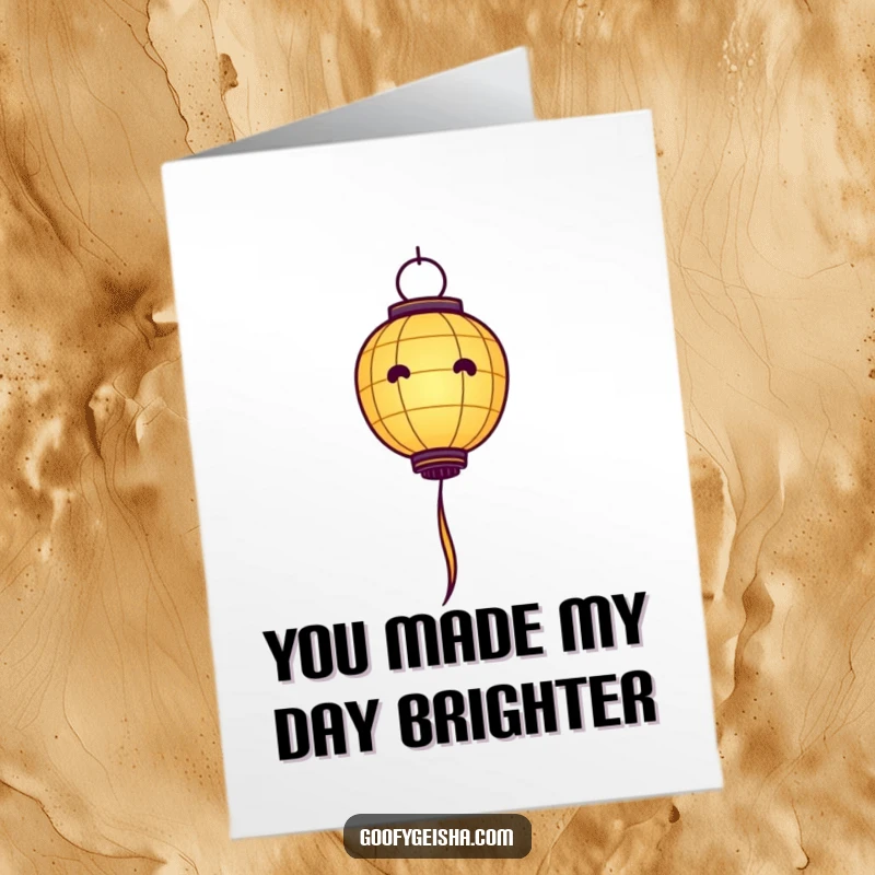 Funny Free Printable Thank You Card depicting a cute paper lantern character floating joyfully with streamers, a delightful way to say thanks.