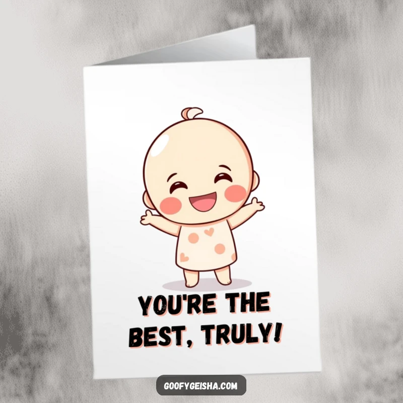 Funny Free Printable Thank You Card showing a Kokeshi doll character doing a hilarious, energetic dance of gratitude.